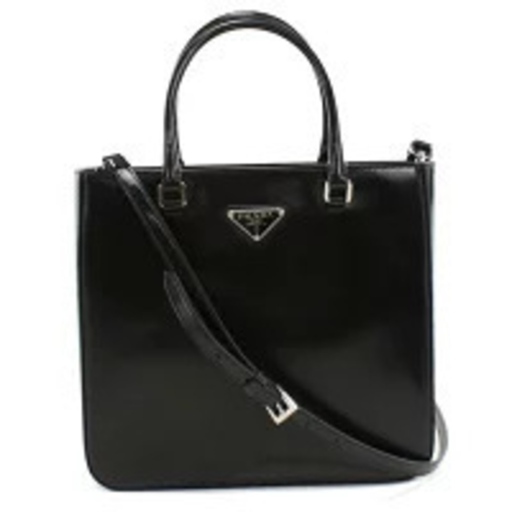 Prada Brushed Leather Tote black enameled metal triangle logo